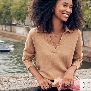 J. CREW Beige Cream Merino Wool Alpaca Blend Pullover Collared Sweater Size XS